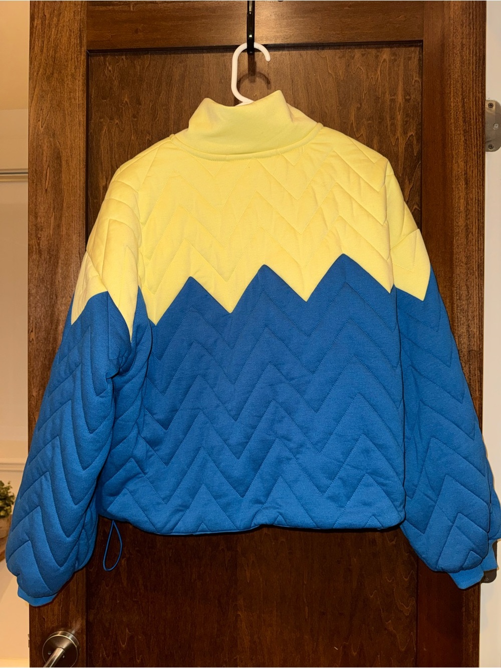 Free People Movement Quilted Colorblock Pullover Jacket - Yellow & Blue Zig Zag